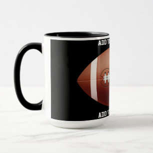 Add text on football throw pillow mug