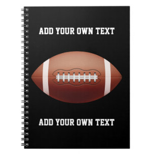 Add text on football throw pillow notebook