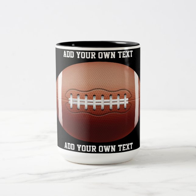 Add text on football throw pillow Two-Tone coffee mug (Center)