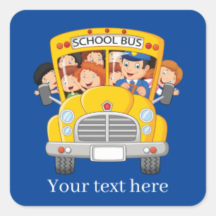 Add text school bus square sticker