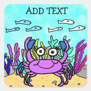 Add Text to this  Purple Crab Square Sticker