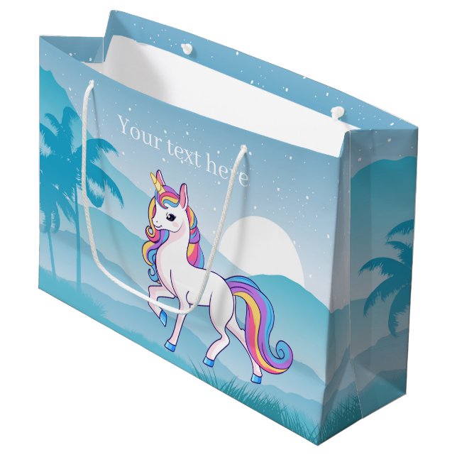 add text unicorn girls party large gift bag (Front Angled)