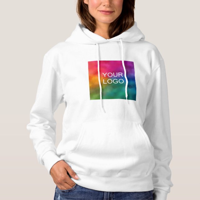 Add Text Upload Your Own Logo or Photo to White Hoodie (Front)