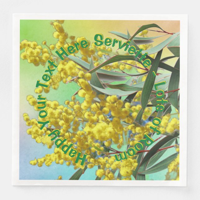 Add Text Wattle & Gum Leaves Aussie Napkin (Front)