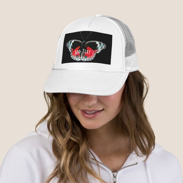 Add Text White Butterfly image Printed Elegant-Cap Trucker Hat (In Situ)