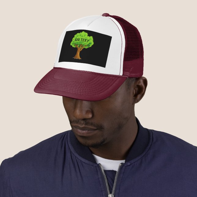 Add Text with Green Tree image Printed Baseball Trucker Hat (In Situ)