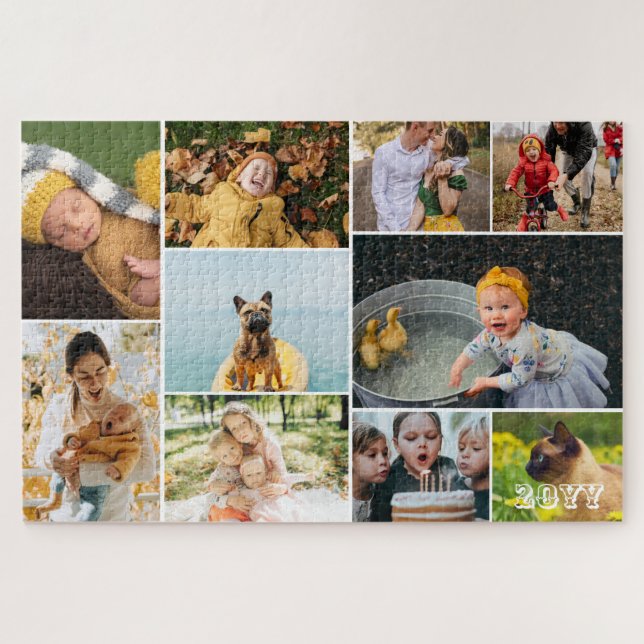 Add The Year & 10 Family Photo Collage Jigsaw Puzzle (Horizontal)