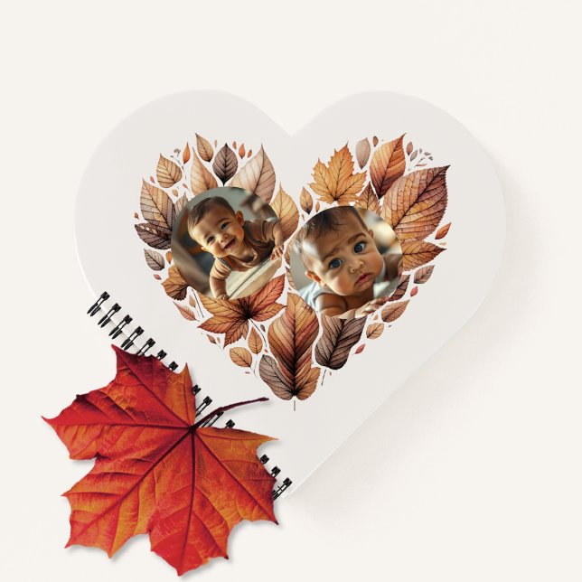 Add Two Photos Leaves Notebook (The front of the custom Add Two Photos heart shaped notebook)