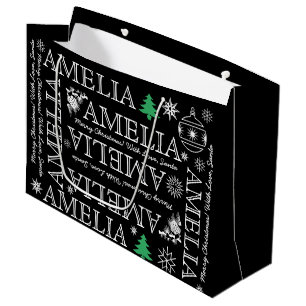 Add up to 6 Letters Name Black and White Christmas Large Gift Bag