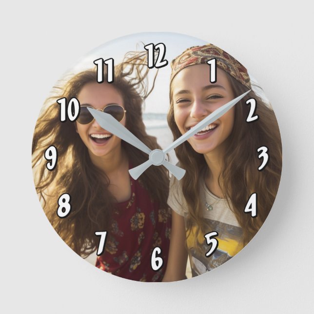 Add Vertical Photo - number template Round Clock (Front)