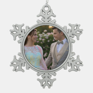 Add Wedding Photo Customize Snowflake Pewter Christmas Ornament