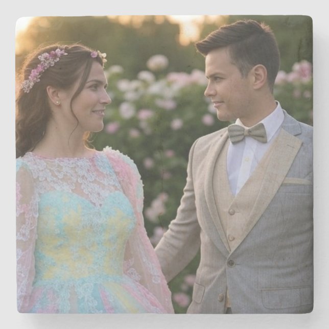 Add Wedding Photo Customize Stone Coaster (Front)