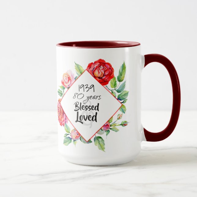 ADD Year Born AGE Birthday Gift for Women Roses Mug (Right)