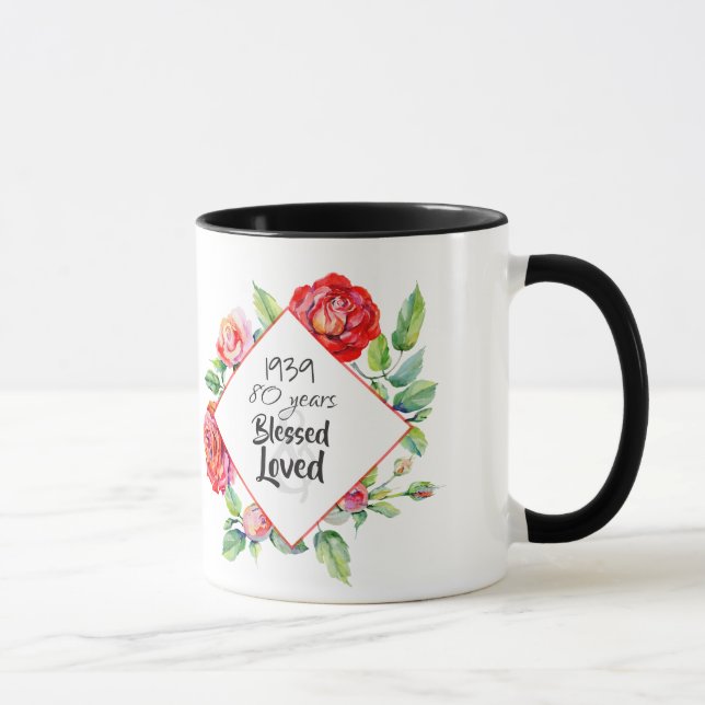 ADD Year Born AGE Birthday Gift for Women Roses Mug (Right)