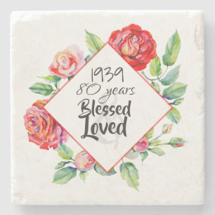 ADD Year Born AGE Birthday Gift for Women Roses Stone Coaster