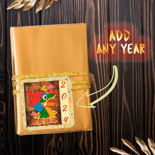Add Year Chinese New Year Dragon Red Green Gold Square Sticker