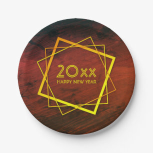 Add Year Happy New Year 20xx Geometric Gold 7" Paper Plate