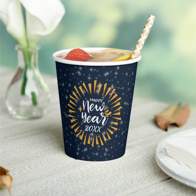 Add Year Happy New Year Burst with Stars 20xx  Paper Cups (Insitu)