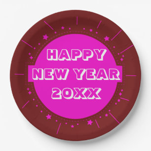 Add Year Happy New Year Eve Party 20XX Pink 9"  Paper Plate