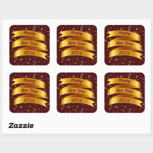 Add Year Text Happy New Year 20xx Gold Ribbon  Square Sticker