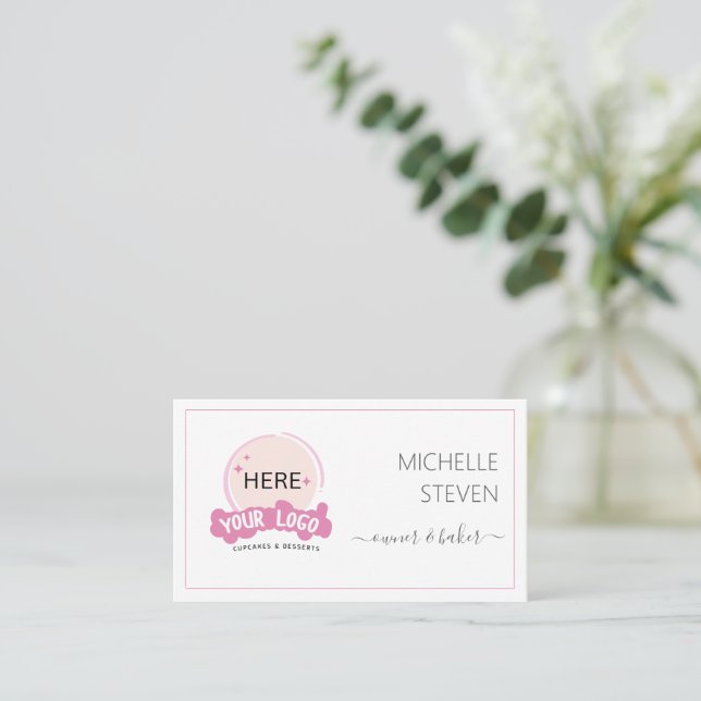 Add You Logo Pink Bakery Business Card (Standing Front)