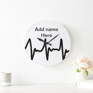 Add you name black music beats design music lover large clock