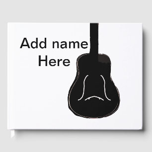 Add you name black white guitar text musical instr guest book