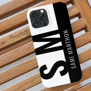 Add you Name Bold Initials Monogram Black & White  iPhone 13 Pro Max Case
