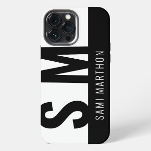 Add you Name Bold Initials Monogram Black & White iPhone 13 Pro Max Case