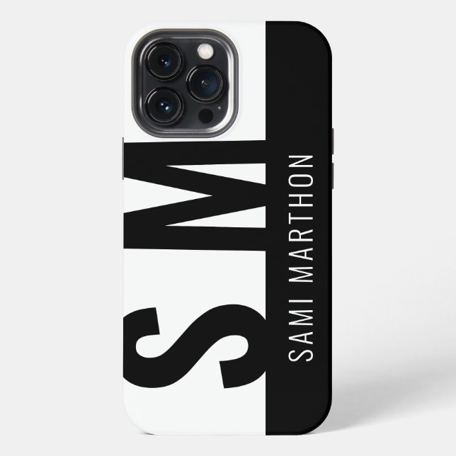 Add you Name Bold Initials Monogram Black & White  iPhone Case (Back)