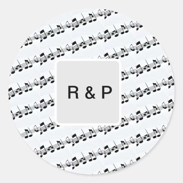 Add you name couple musical notes beats pattern bl classic round sticker (Front)