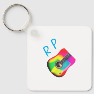 Add you name text brown acoustic guitar colourful keychain