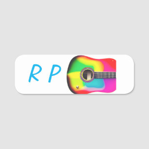 Add you name text brown acoustic guitar colourful name tag