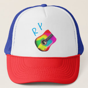 Add you name text brown acoustic guitar colourful trucker hat