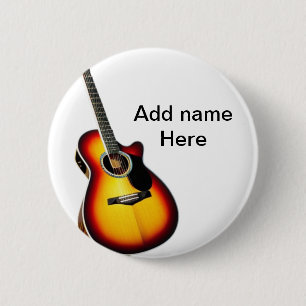 Add you name text brown acoustic guitar editable t 2 inch round button