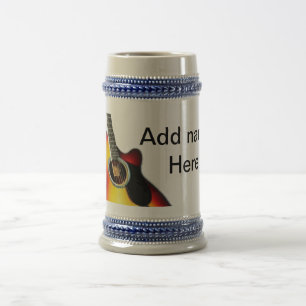 Add you name text brown acoustic guitar editable t beer stein
