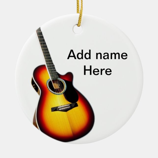 Add you name text brown acoustic guitar editable t ceramic ornament (Front)