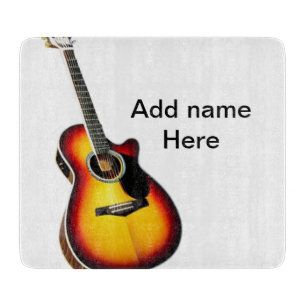Add you name text brown acoustic guitar editable t cutting board