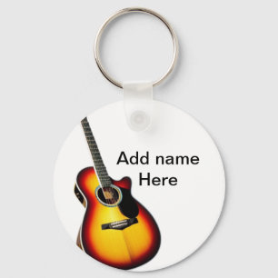 Add you name text brown acoustic guitar editable t keychain