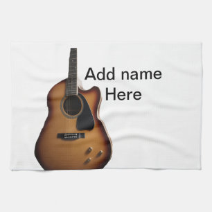 Add you name text brown acoustic guitar editable t kitchen towel