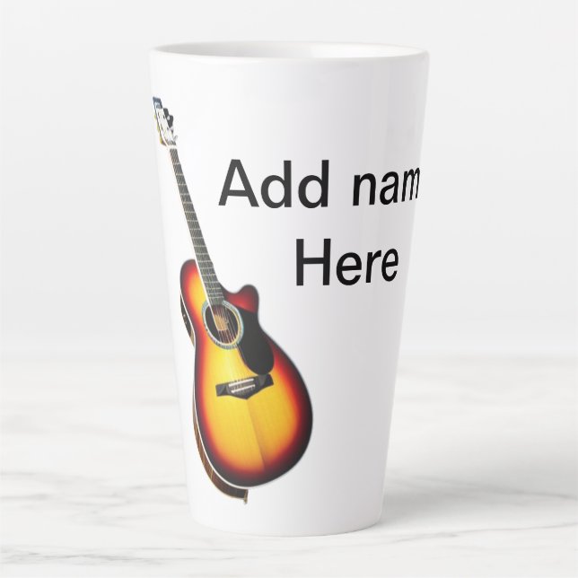 Add you name text brown acoustic guitar editable t latte mug (Front)
