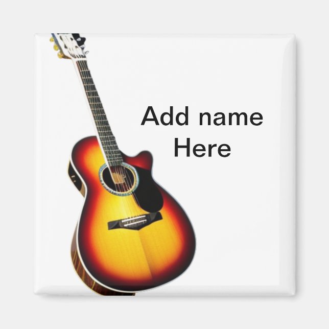 Add you name text brown acoustic guitar editable t magnet (Front)