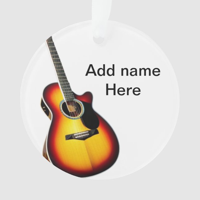 Add you name text brown acoustic guitar editable t ornament (Front)