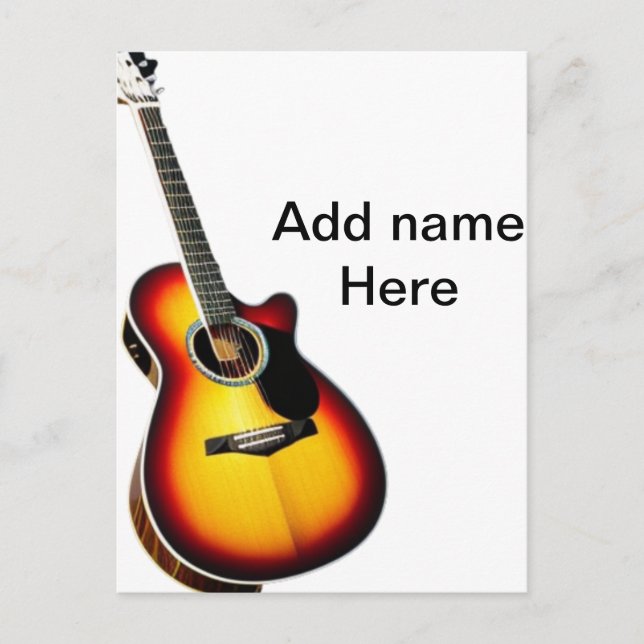 Add you name text brown acoustic guitar editable t postcard (Front)