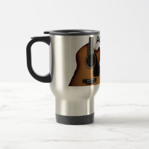 Add you name text brown acoustic guitar editable t travel mug