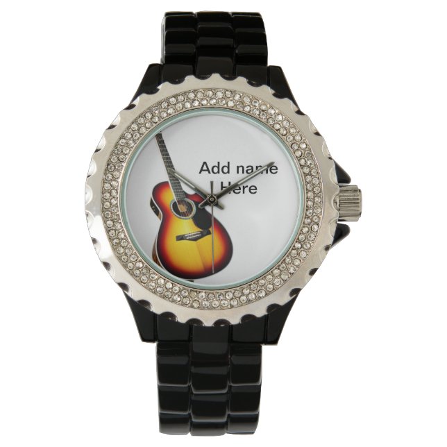 Add you name text brown acoustic guitar editable t watch (Front)