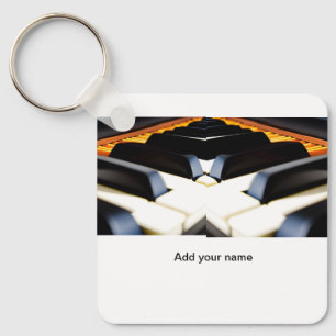 Add you name text brown black piano keys keychain