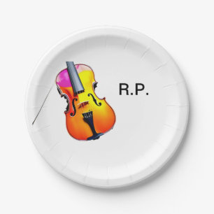Add you name text brown violin music lover paper plate