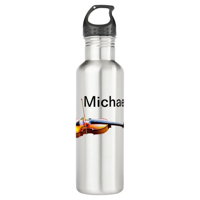 Add you name text brown violin music lover throw p 710 ml water bottle (Front)