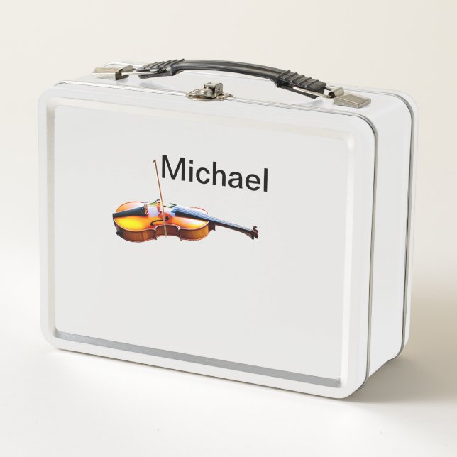 Add you name text brown violin music lover throw p metal lunch box (Front)